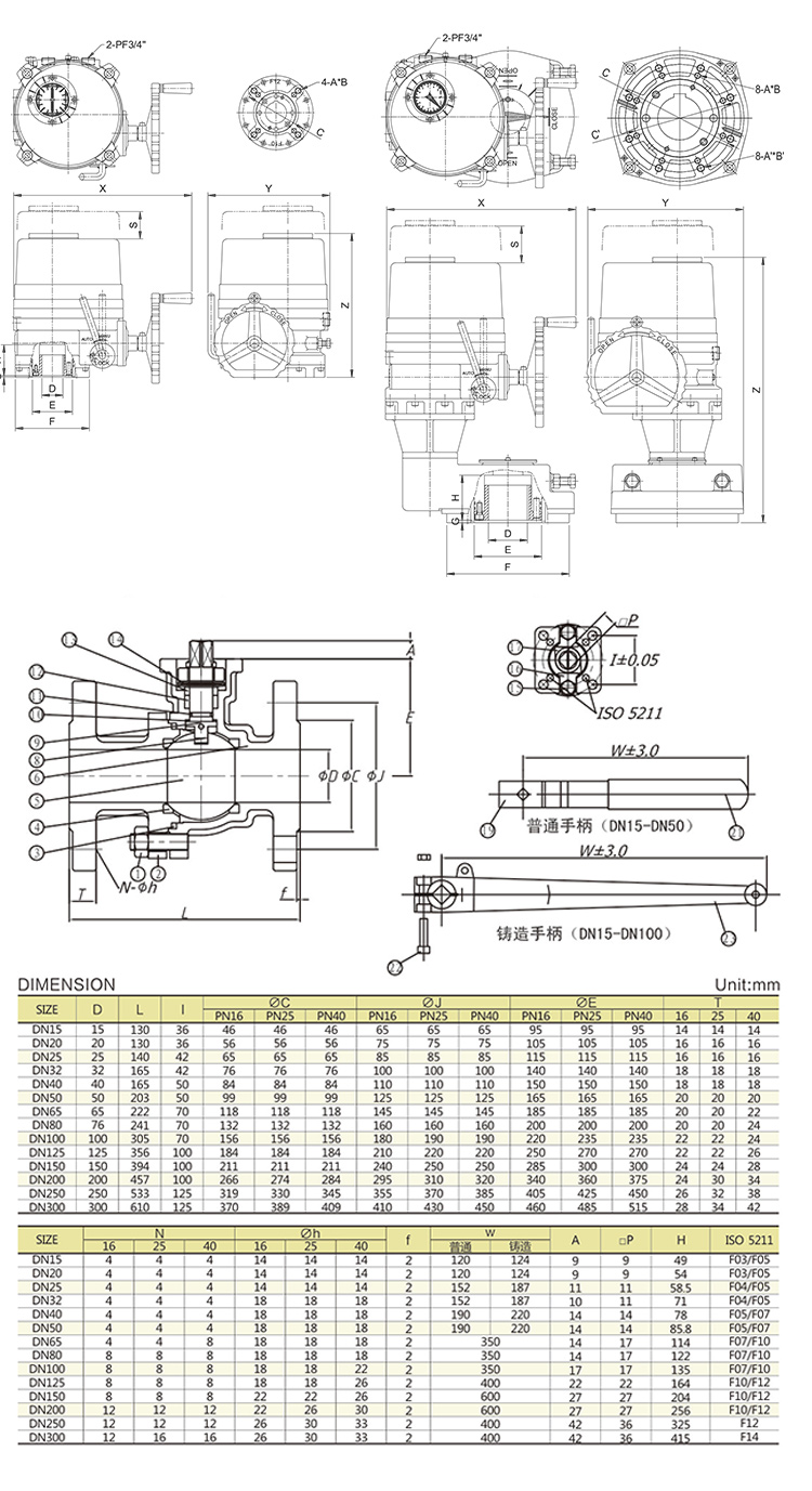 i-Tork電動(dòng)法蘭球閥/不銹鋼球閥尺寸參數(shù)